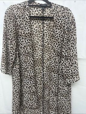 torrid Sheer Leopard-Print Kimono Robe in Taupe and Black